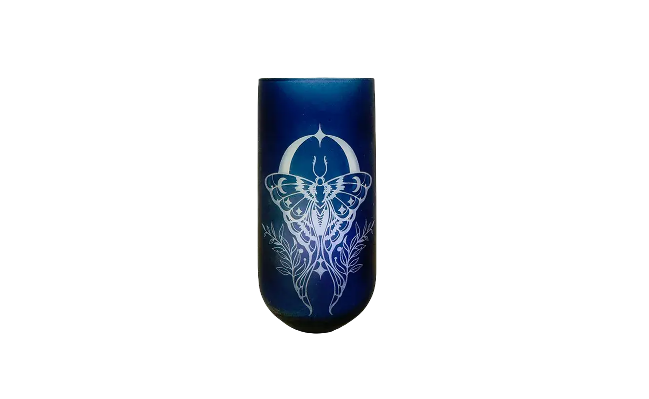Laser engraved water glass custom design, χάραξη σε ποτήρι νερου, Laser Muse Art